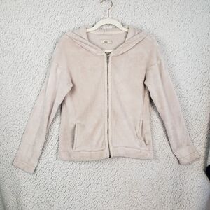 UGG Hoodie Womens XS Cozy Fleece Zip Jacket Pink Beigecore Loungecore 34x21